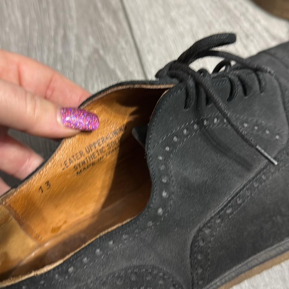 Neiman Marcus Mens Black Leather Derby Shoes - Picture 7 of 7